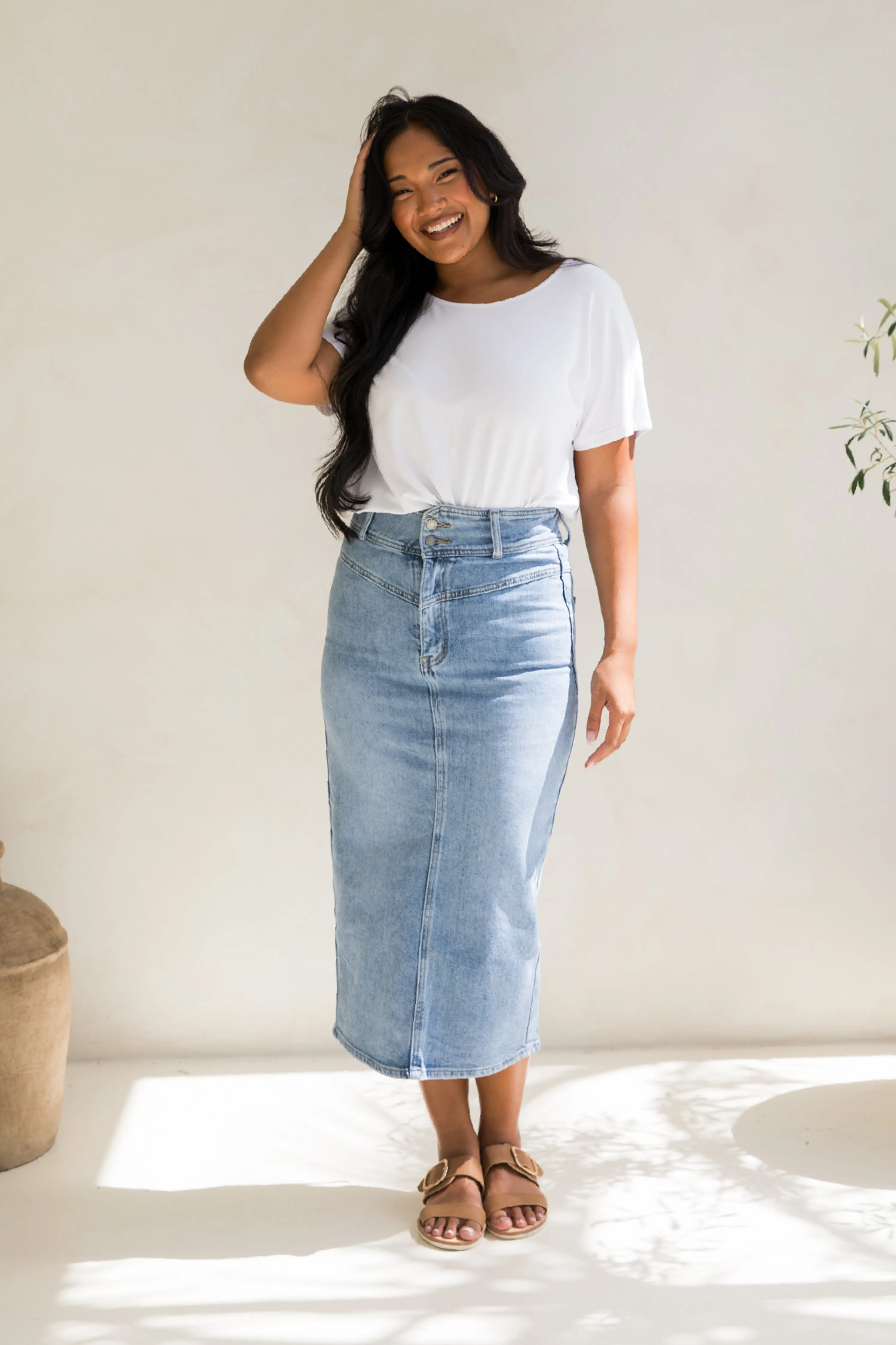 Denim Maxi Skirt in Light Denim