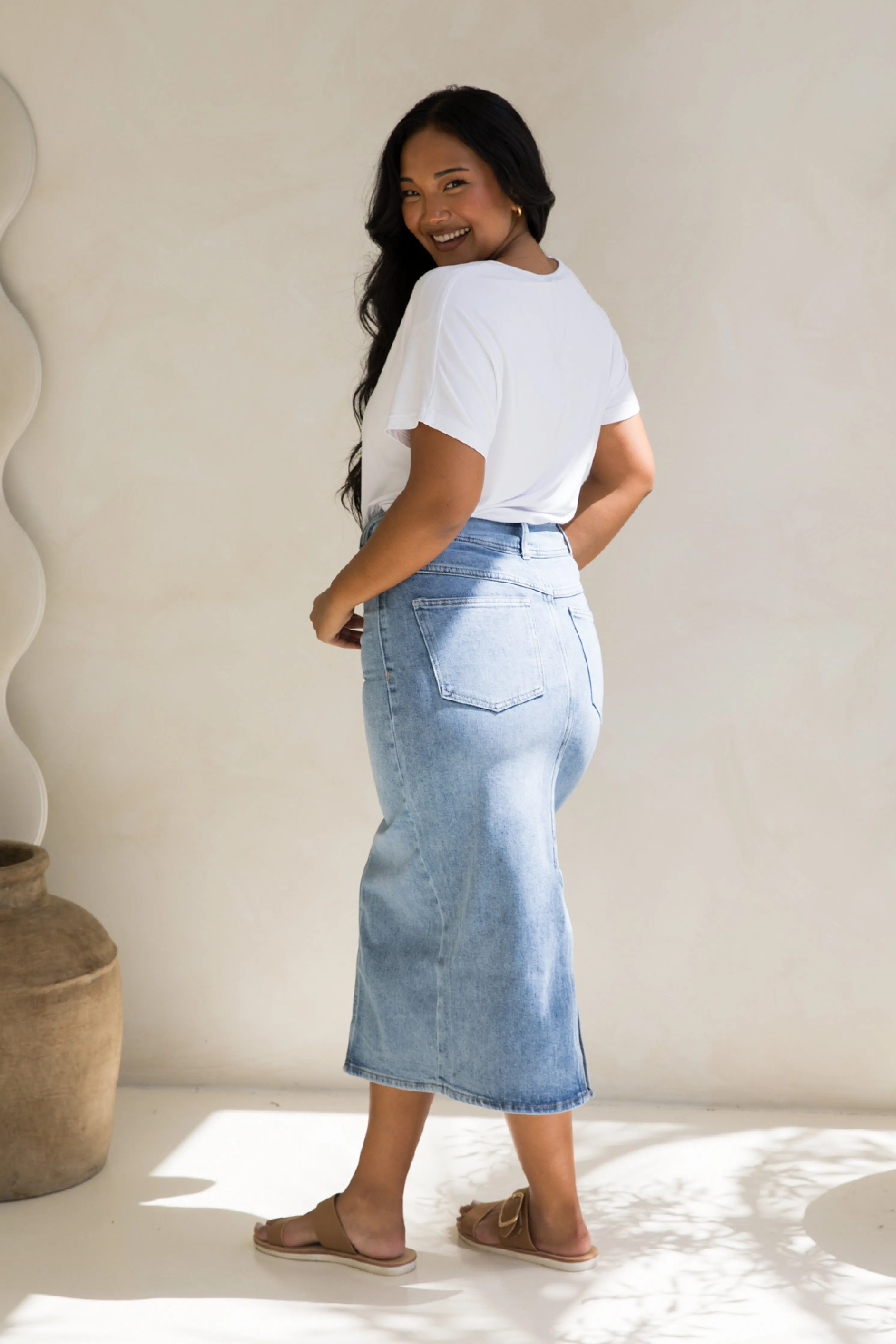 Denim Maxi Skirt in Light Denim