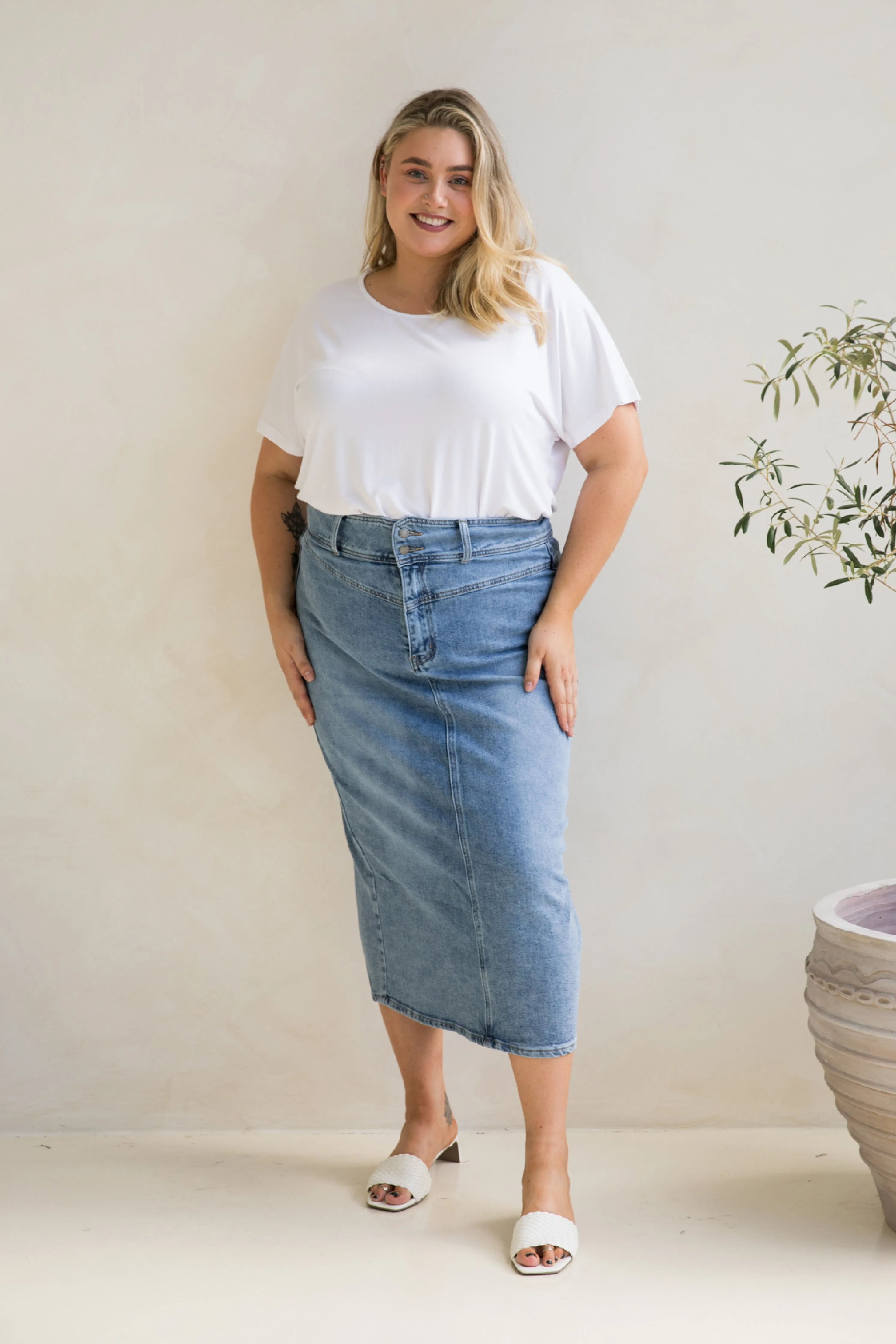 Denim Maxi Skirt in Light Denim