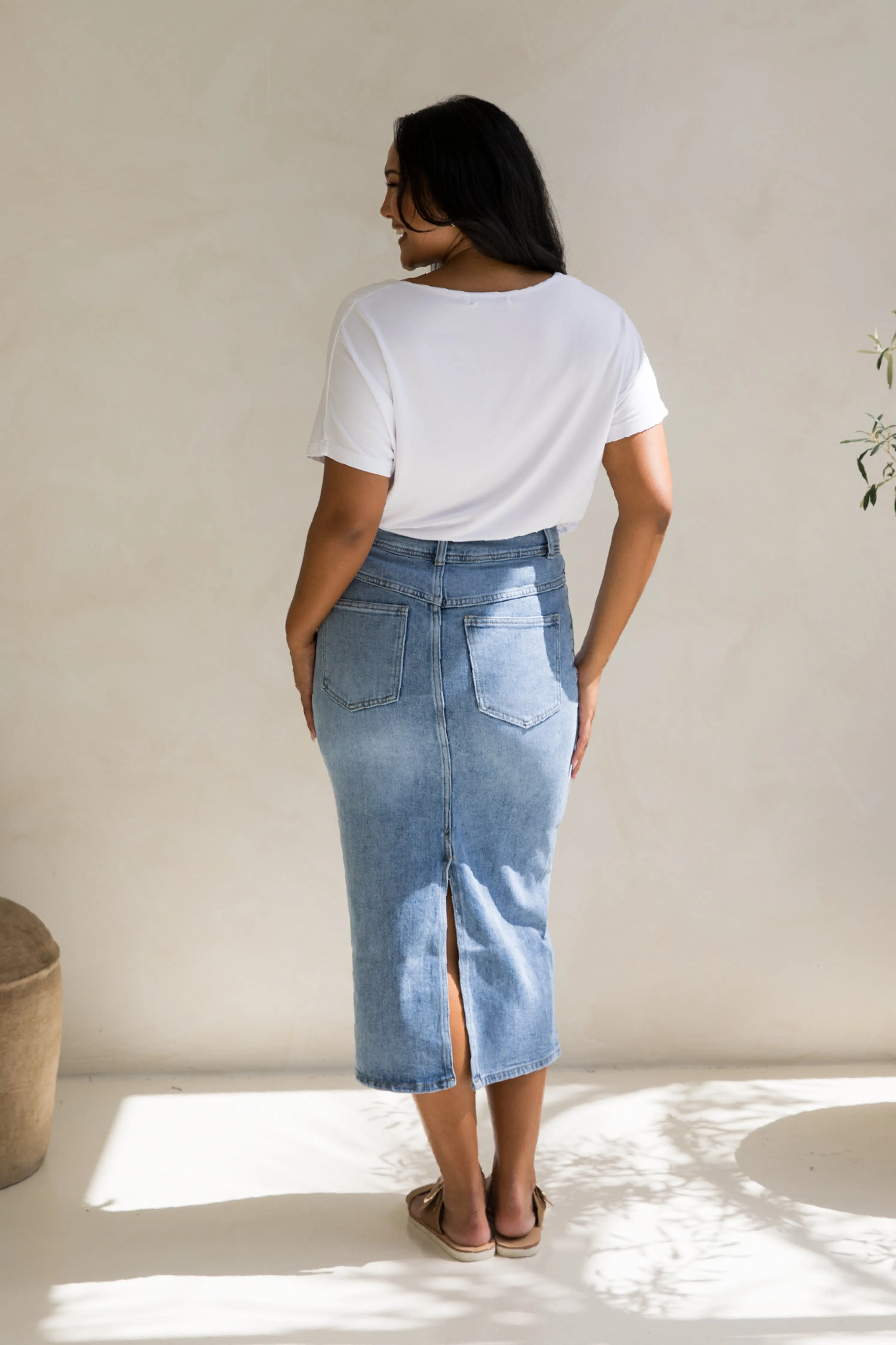 Denim Maxi Skirt in Light Denim