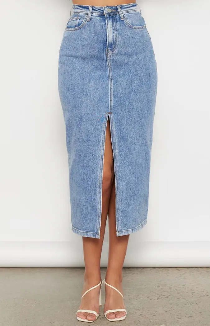 Denim Midi Skirt Blue Wash