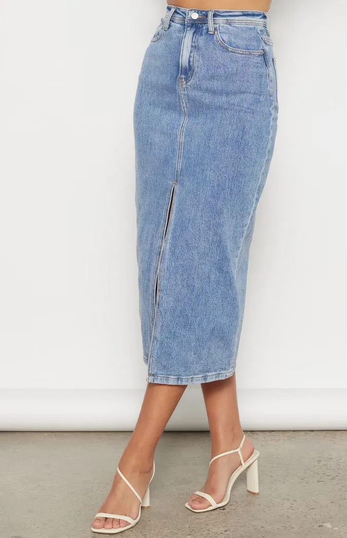 Denim Midi Skirt Blue Wash