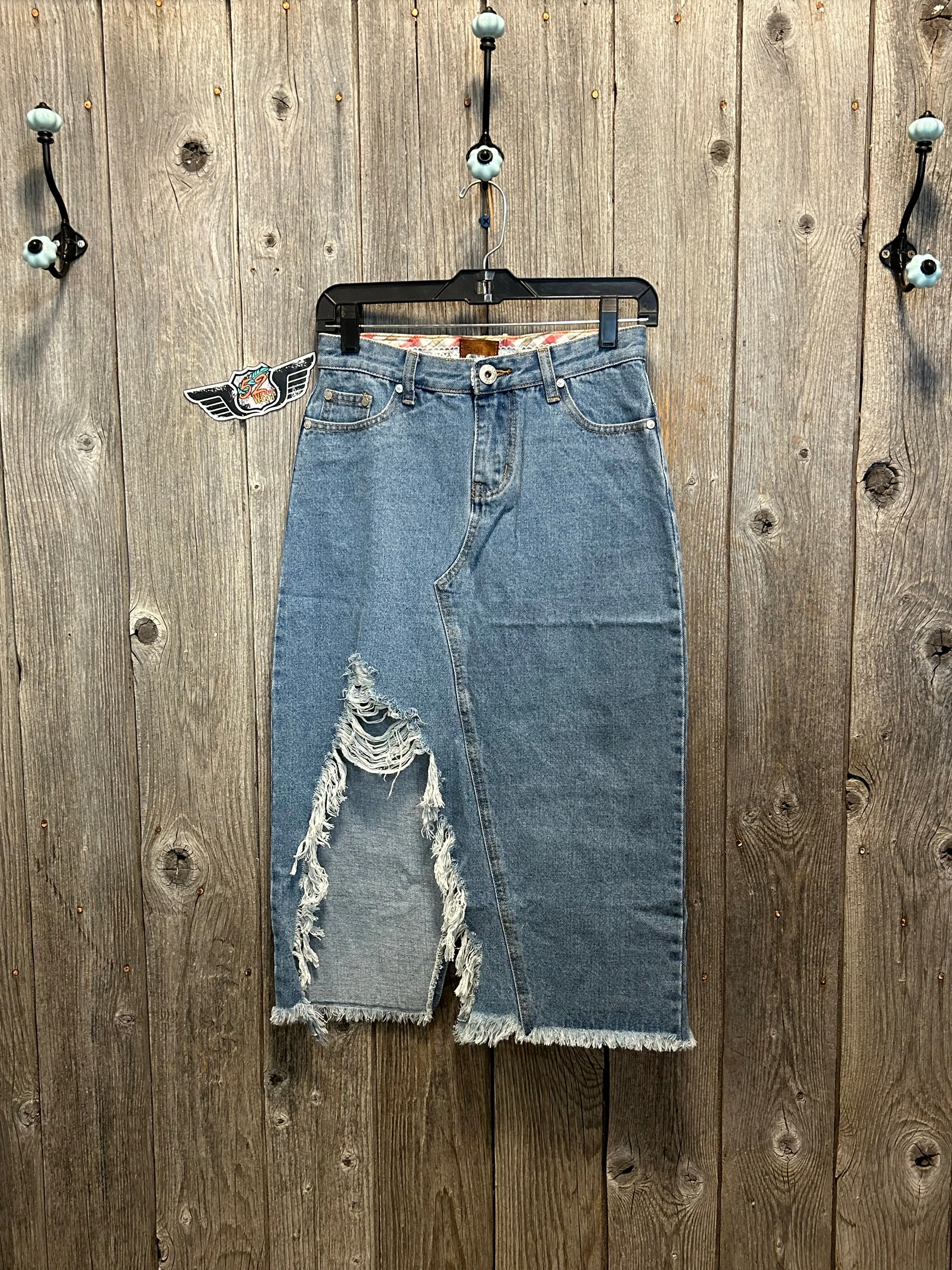 Distressed Denim Skirt