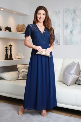 Double Second Navy Lace Wrap Front Maxi Dress