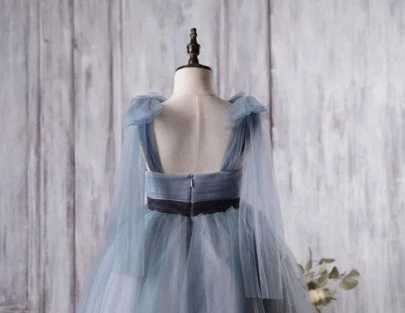 Dusty Blue Tulle Flower Girl Dresses, A-line Little Girl Dresses, Affordable Junior Bridesmaid Dresses, FGY0117