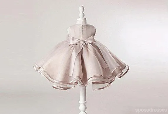 Dusty Pink Satin Tulle Zip Up Flower Girl Dresses, Lovely Little Girl Dresses with Flower Bow, FG030