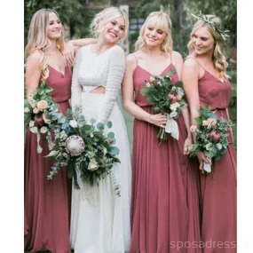 Dusty Red Spaghetti Straps Custom Chiffon Cheap Bridesmaid Dresses Online, WG350