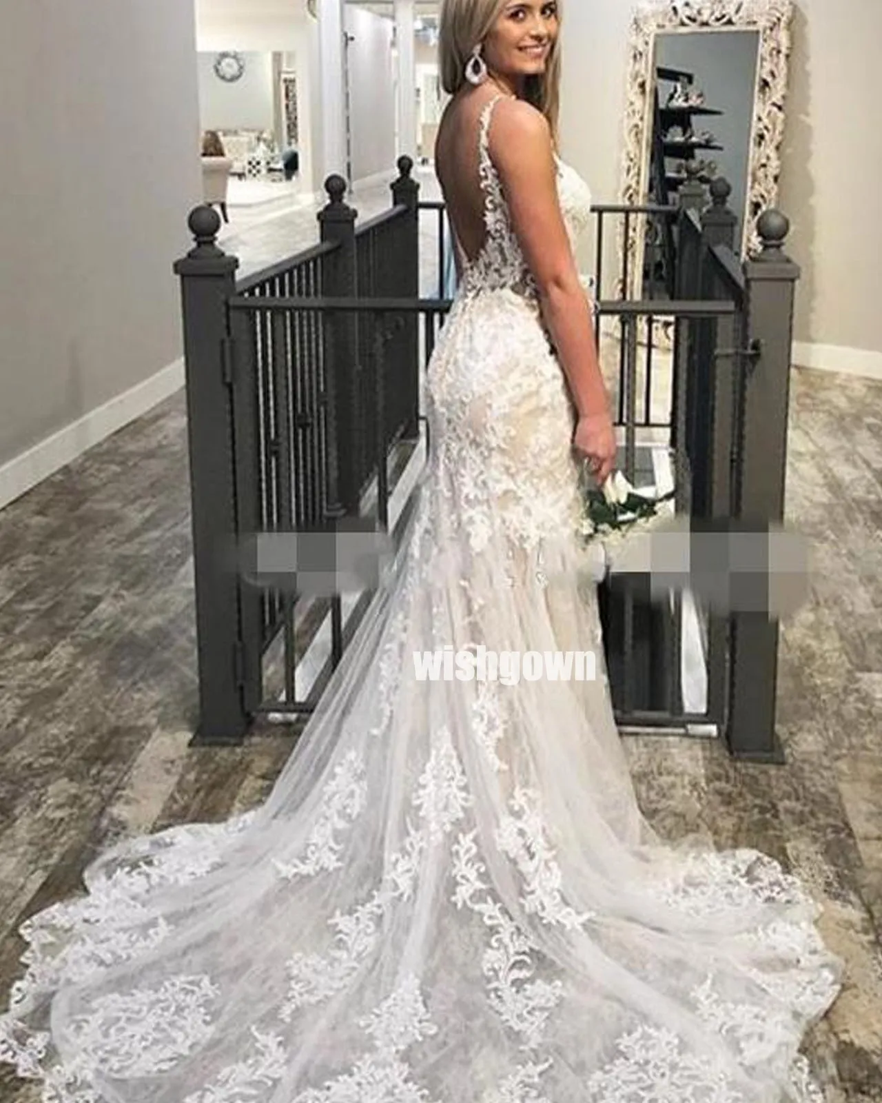 Elegant Embroidery Lace Dreaming Long Wedding Dress WDH048