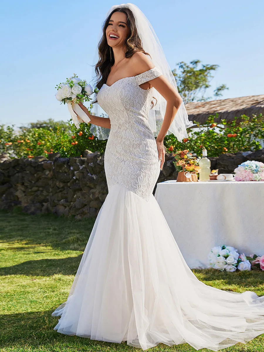 Elegant Fishtail  Floor Off Shoulder Sleeveless Wholesale Wedding Dress