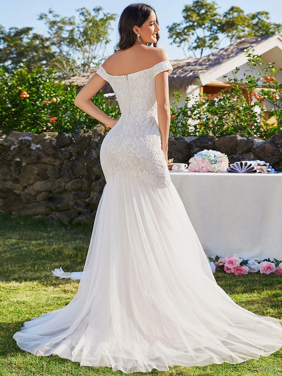 Elegant Fishtail  Floor Off Shoulder Sleeveless Wholesale Wedding Dress