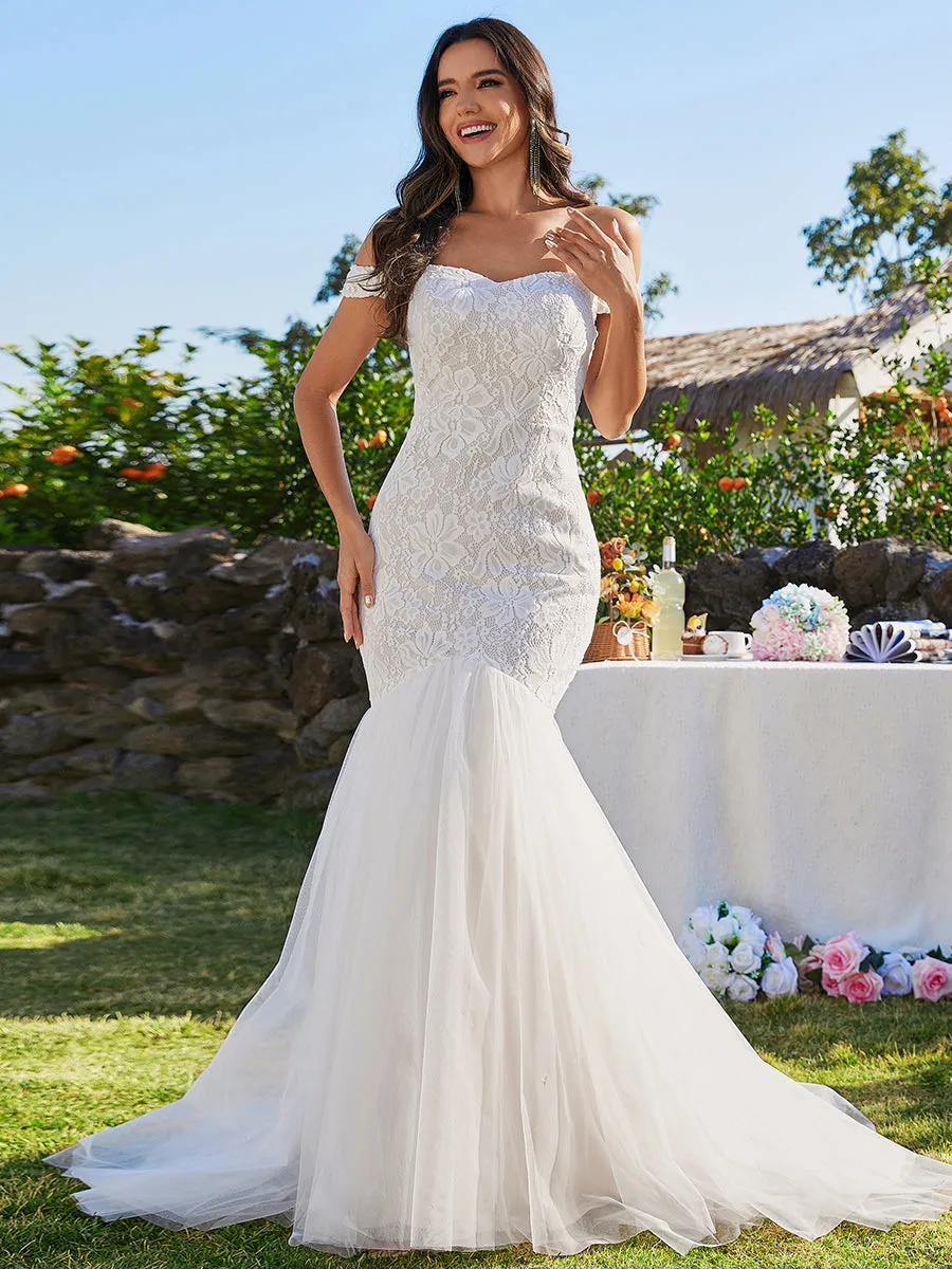 Elegant Fishtail  Floor Off Shoulder Sleeveless Wholesale Wedding Dress