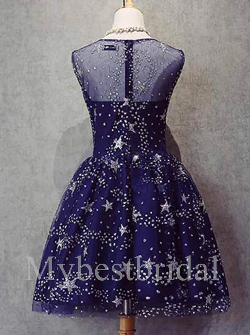 Elegant Jewel Sleeveless A-line Star Short Prom Dresses,PDS0584