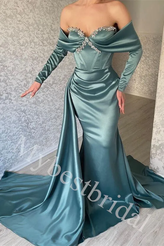 Elegant Off shoulder Long sleeves Mermaid Long Prom Dress,PDS1027