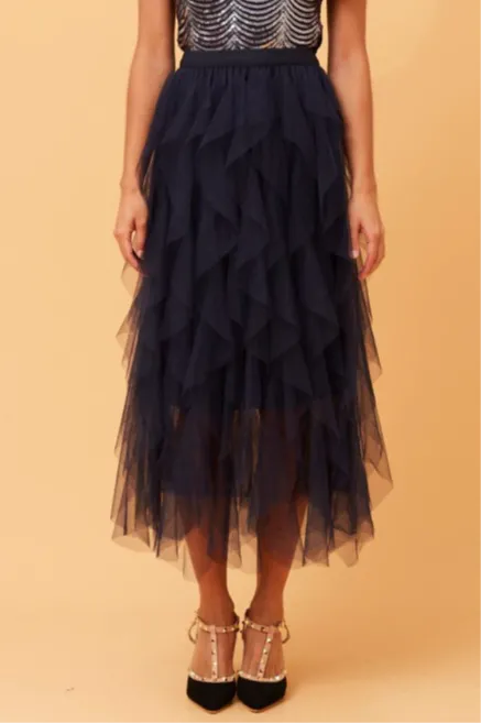 Elsa Tiered Skirt Navy