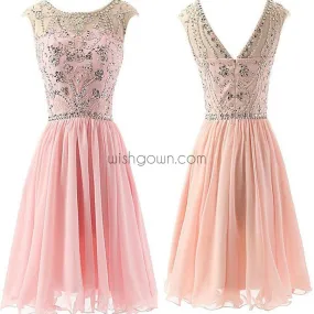 Fashion Blush Pink Beaded Chiffon cute graduation homecoming dresses, BD00194