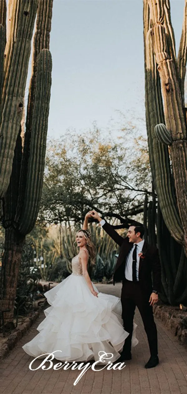 Fluffy Bridal Wedding Dresses, Open Back Beaded Wedding Dresses