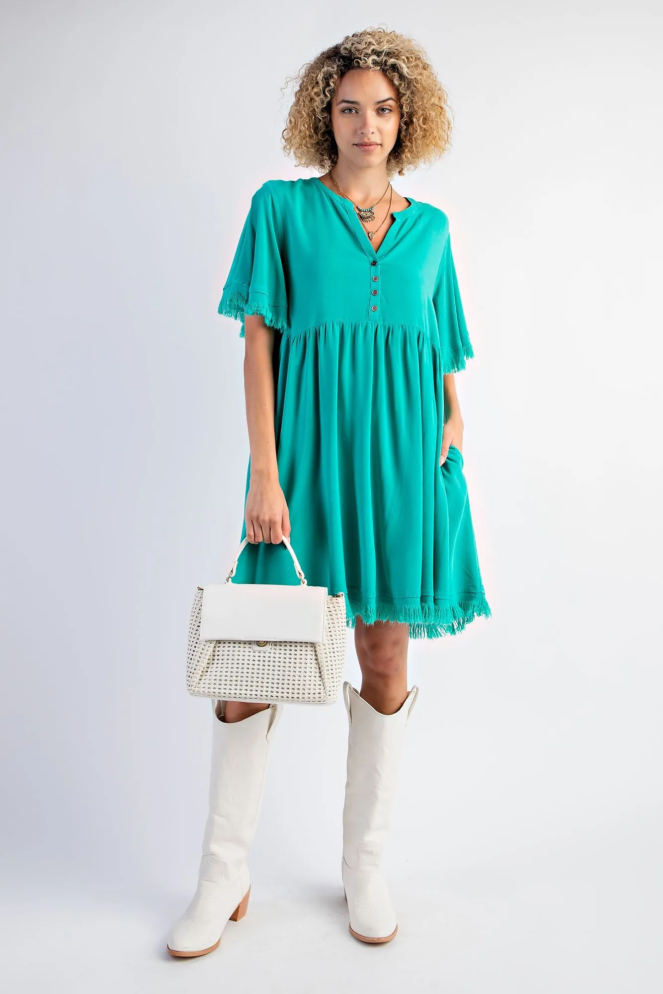 Frayed Babydoll Tunic Dress