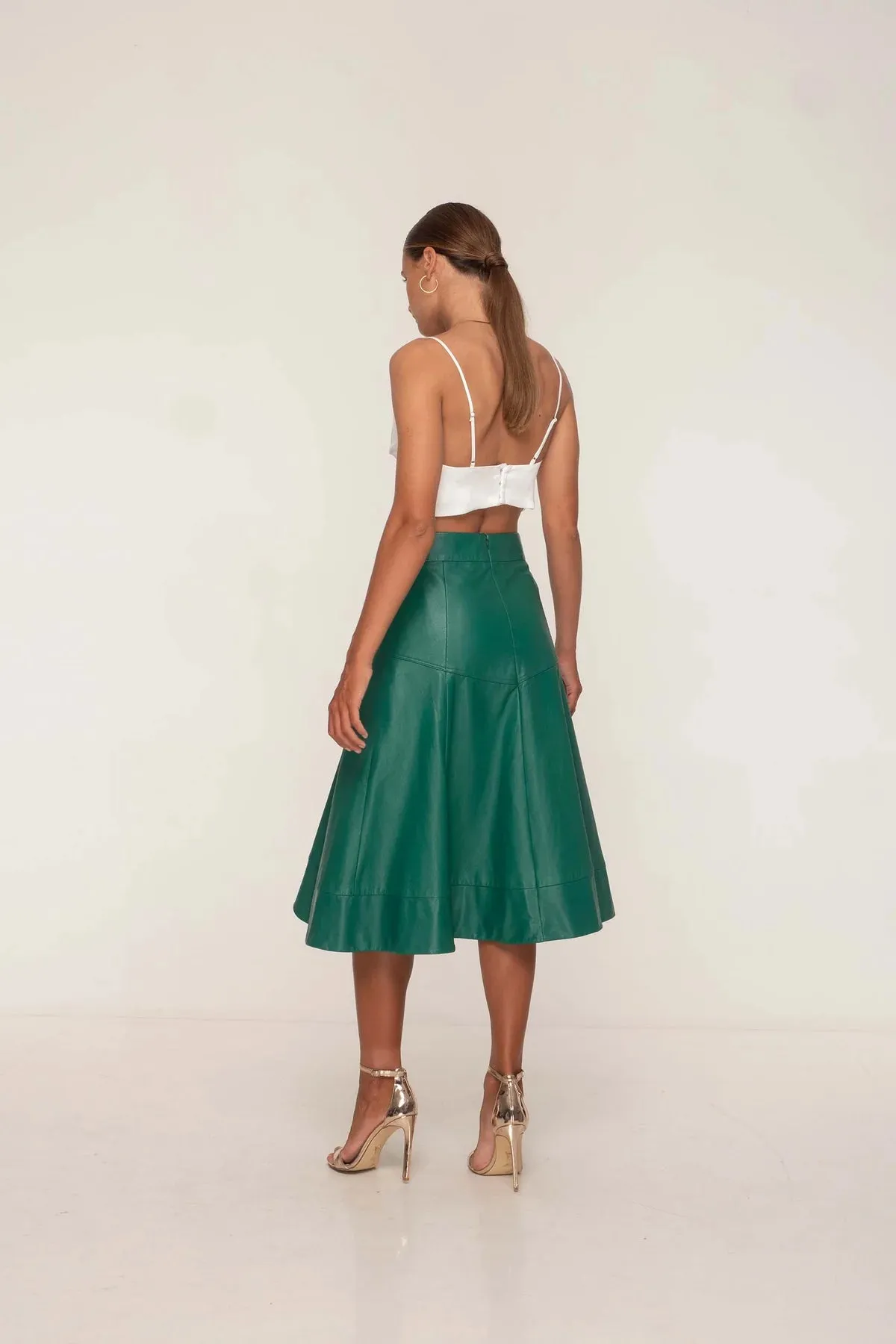 Giselle Leather Midi Skirt Emerald