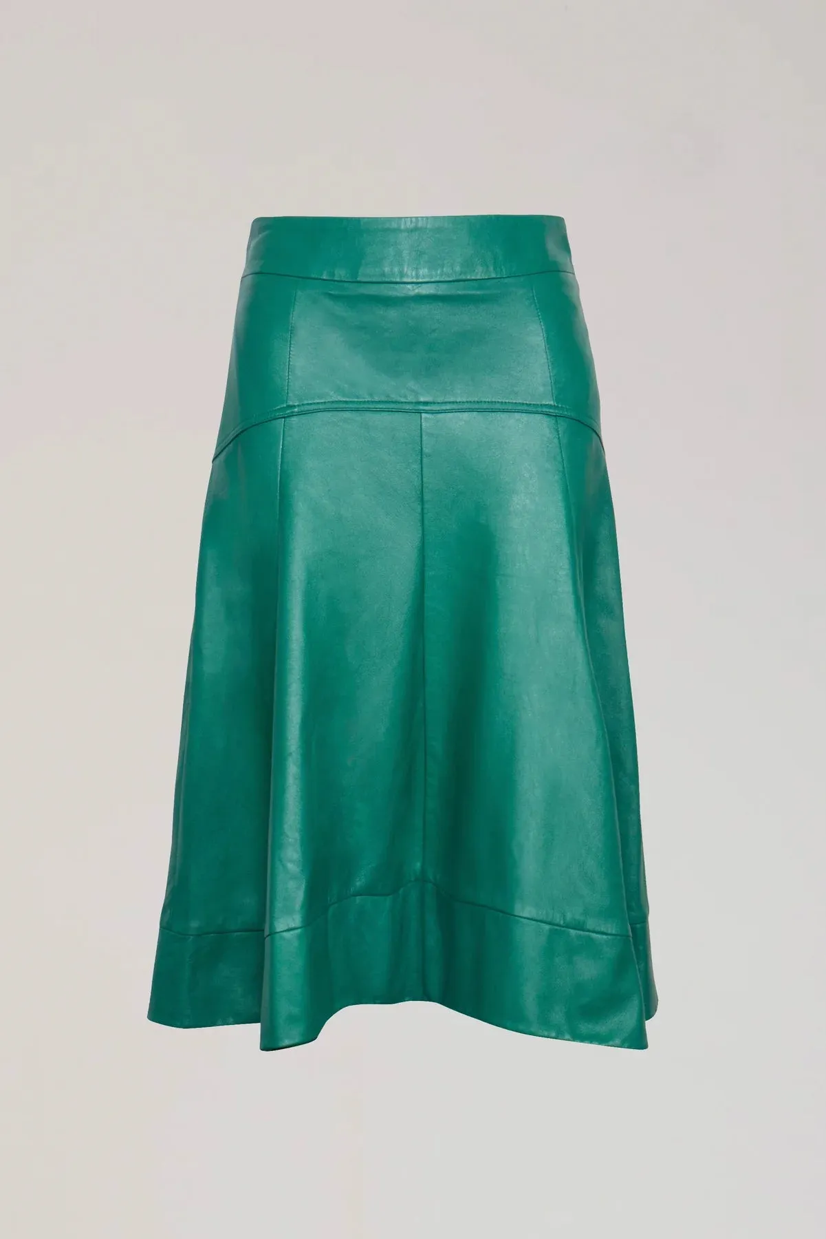 Giselle Leather Midi Skirt Emerald