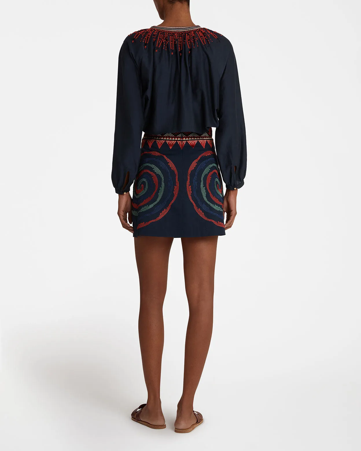 Giuliana Mini-skirt with Sacred Bulls Embroidery