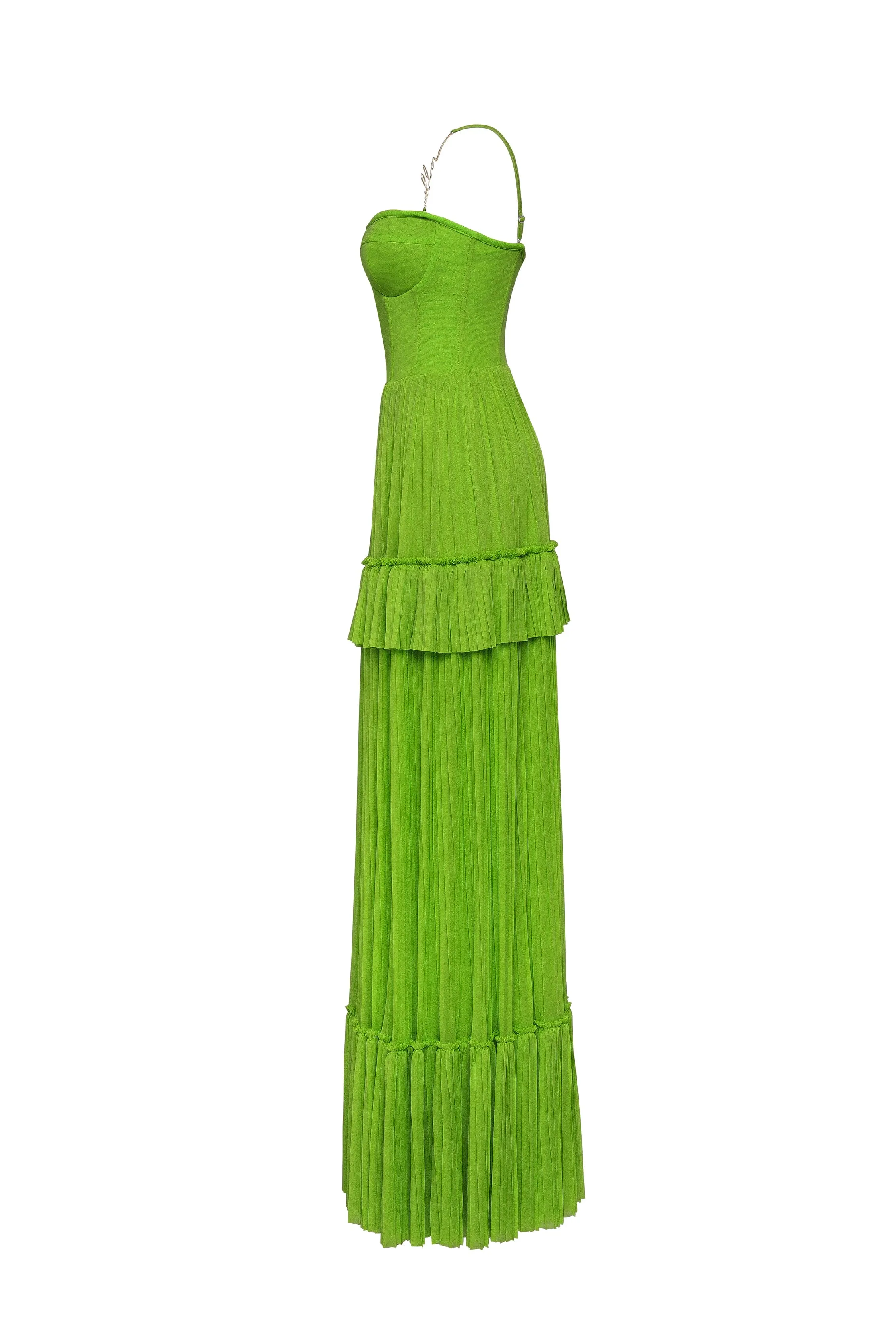 Green spaghetti strap pleated maxi dress, Garden of Eden