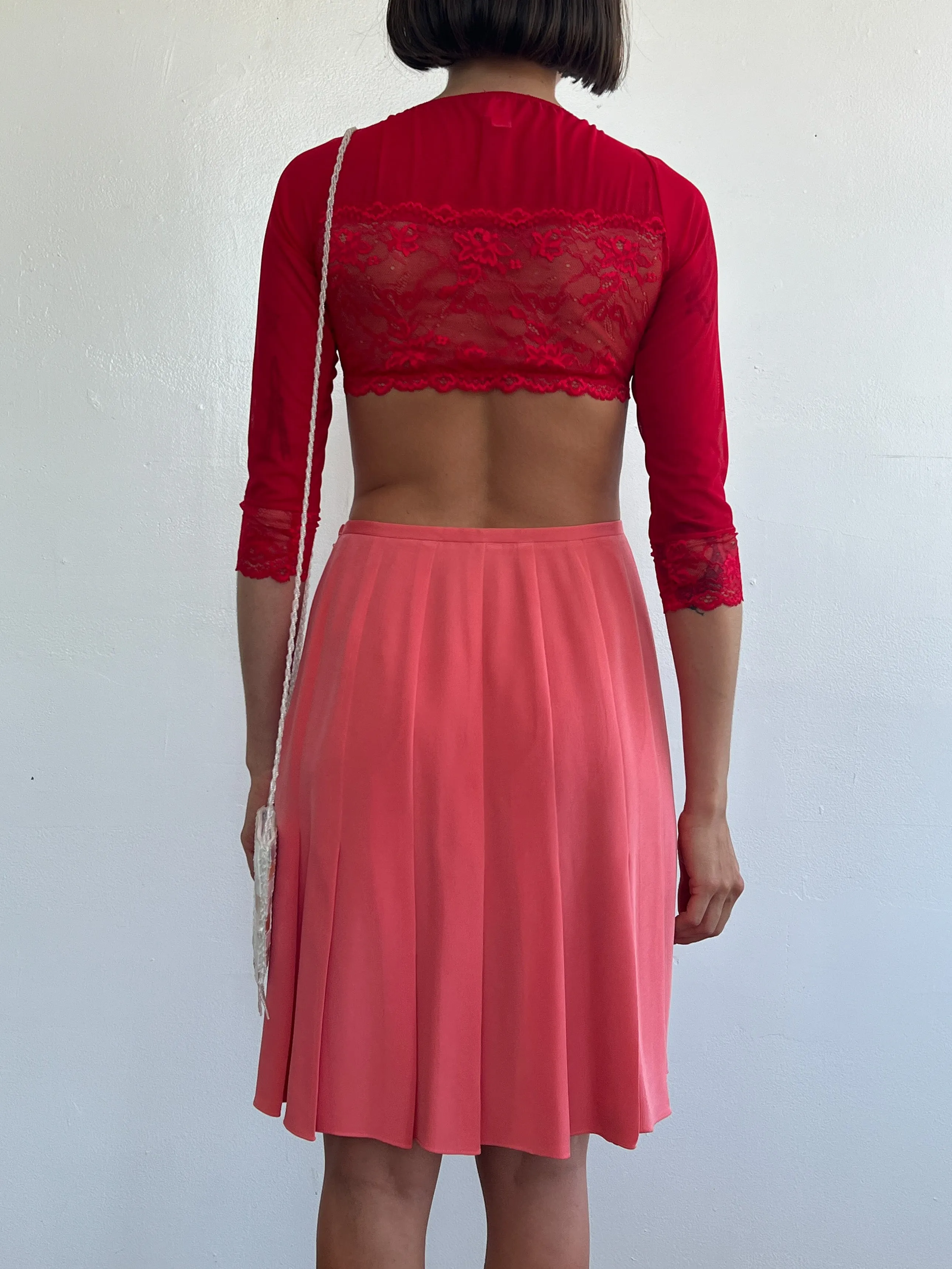 Guava Silk Pleated Skirt (S)