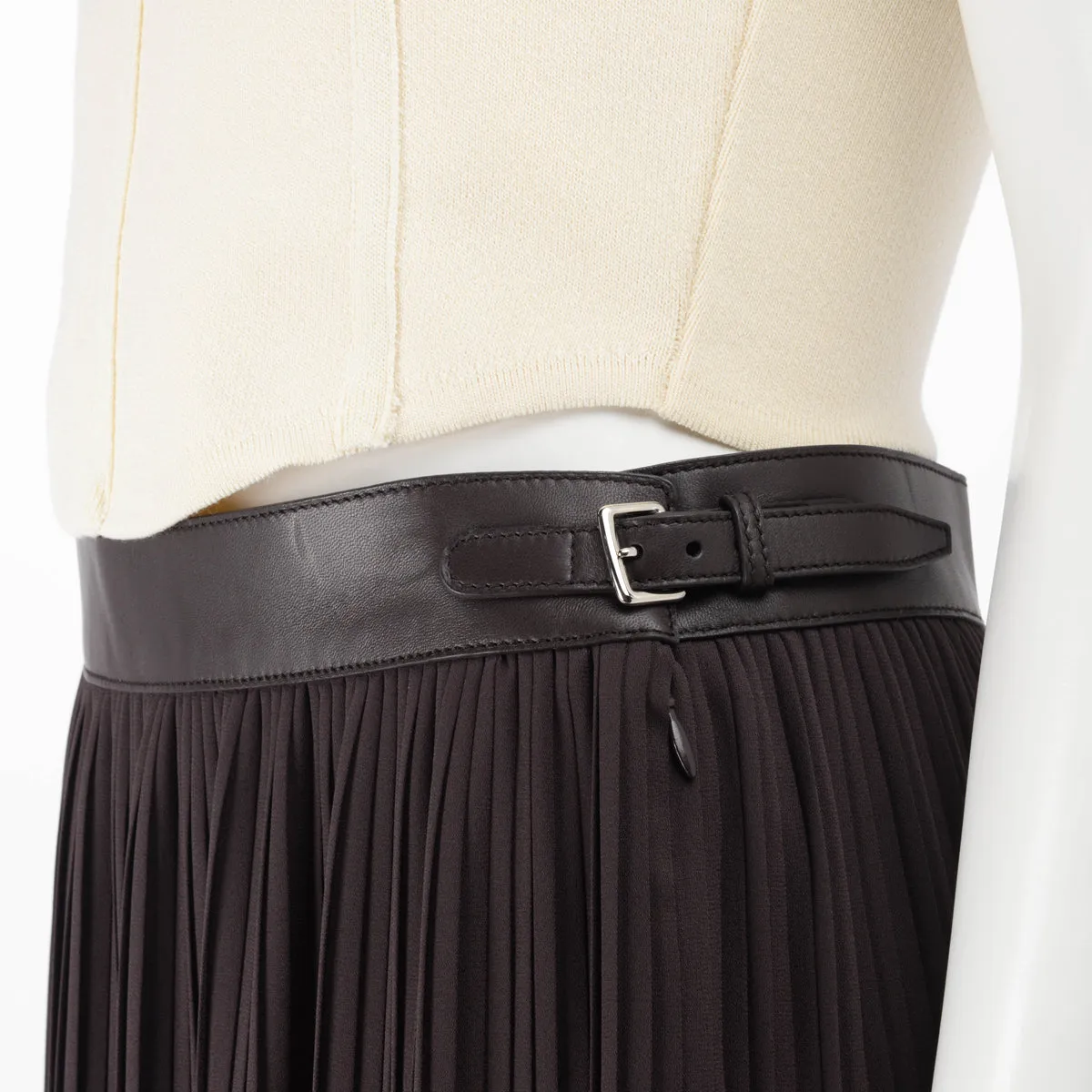 Hermes Brown Georgette Mid-Length Pleated Skirt FR 40