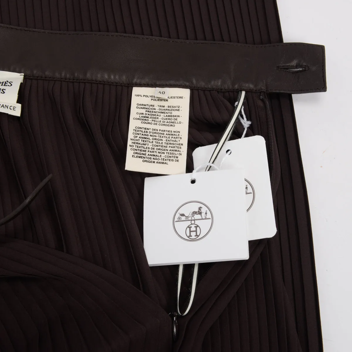 Hermes Brown Georgette Mid-Length Pleated Skirt FR 40