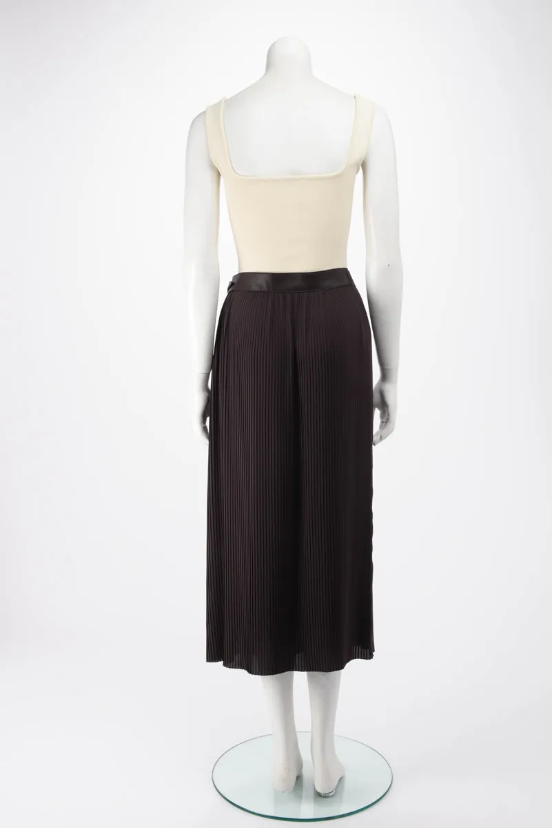 Hermes Brown Georgette Mid-Length Pleated Skirt FR 40