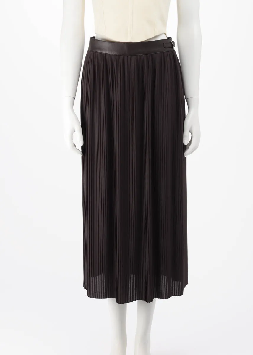 Hermes Brown Georgette Mid-Length Pleated Skirt FR 40