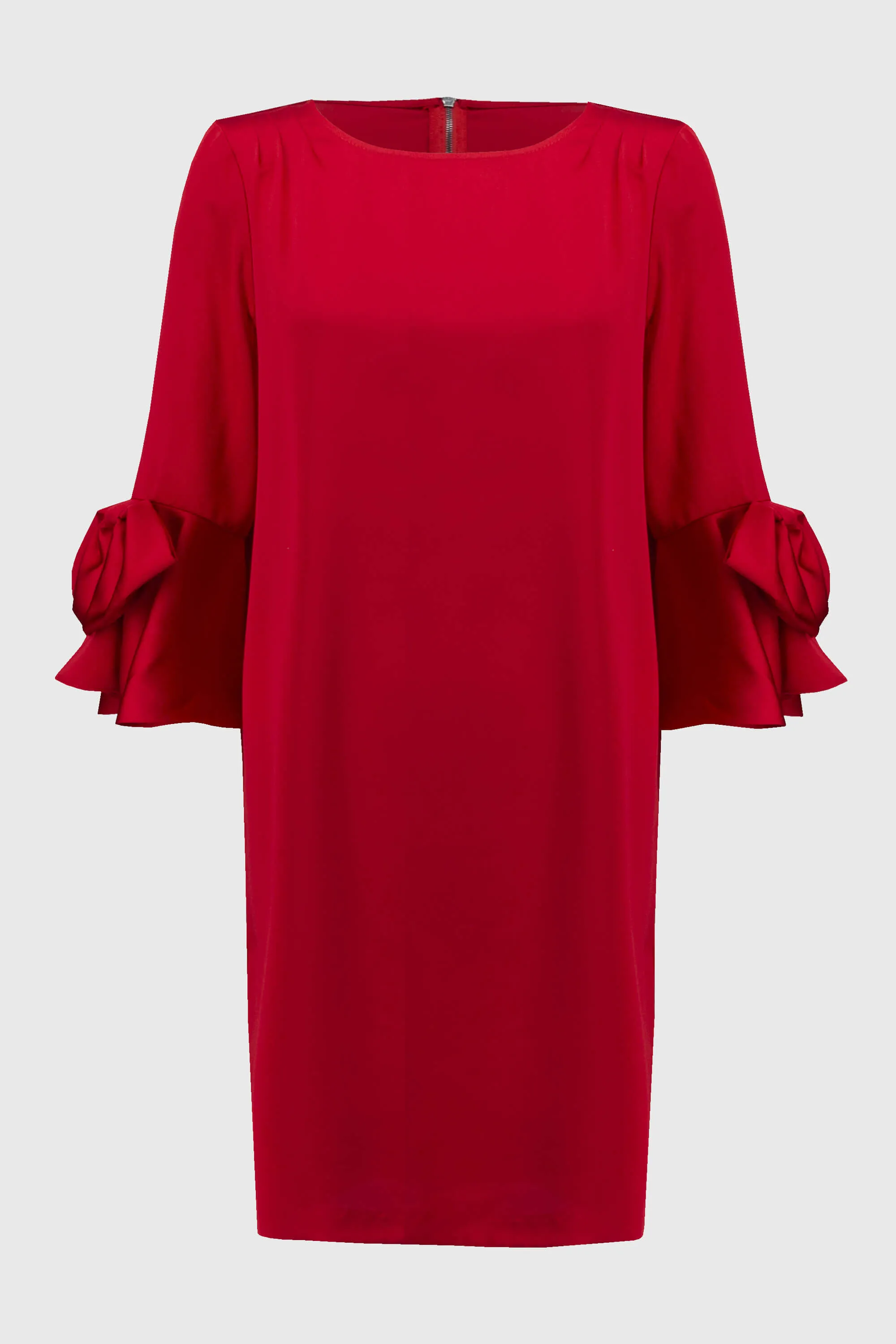 Hero Style Satin Ruffle Knee Length  Dress -Lipstick Red