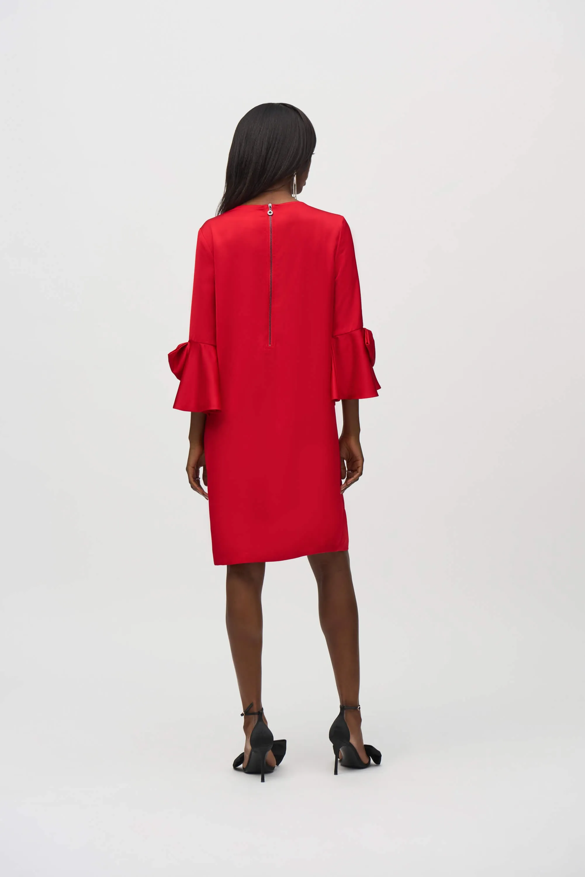 Hero Style Satin Ruffle Knee Length  Dress -Lipstick Red