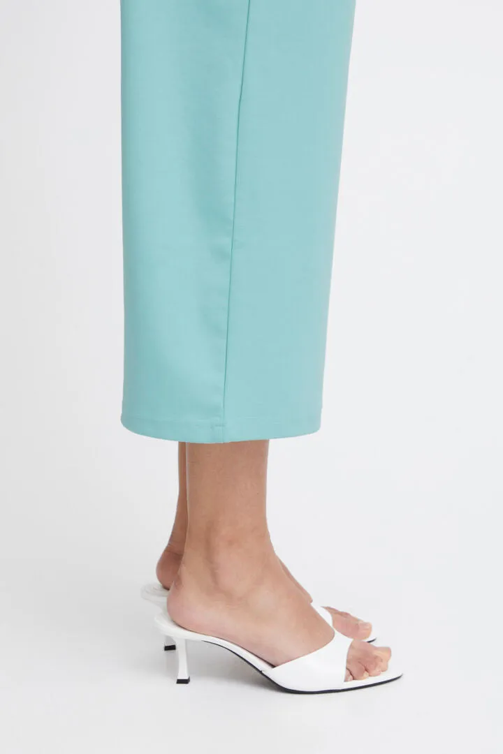 Ichi Kate Sus Wide Leg Cropped Trousers-Nile Blue-20116301