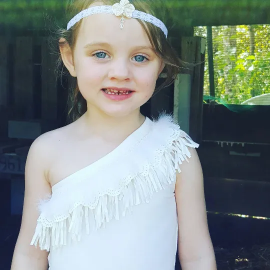 Ivory Single Shoulder Top with Boho Feather Trim