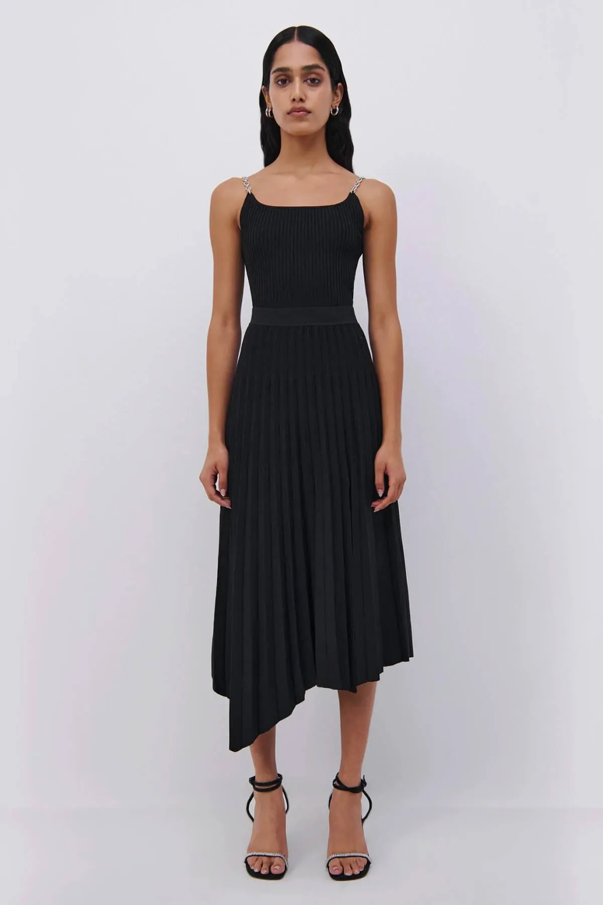 Jonathan Simkhai Arianna Compact Rib Pleated Skirt - Black