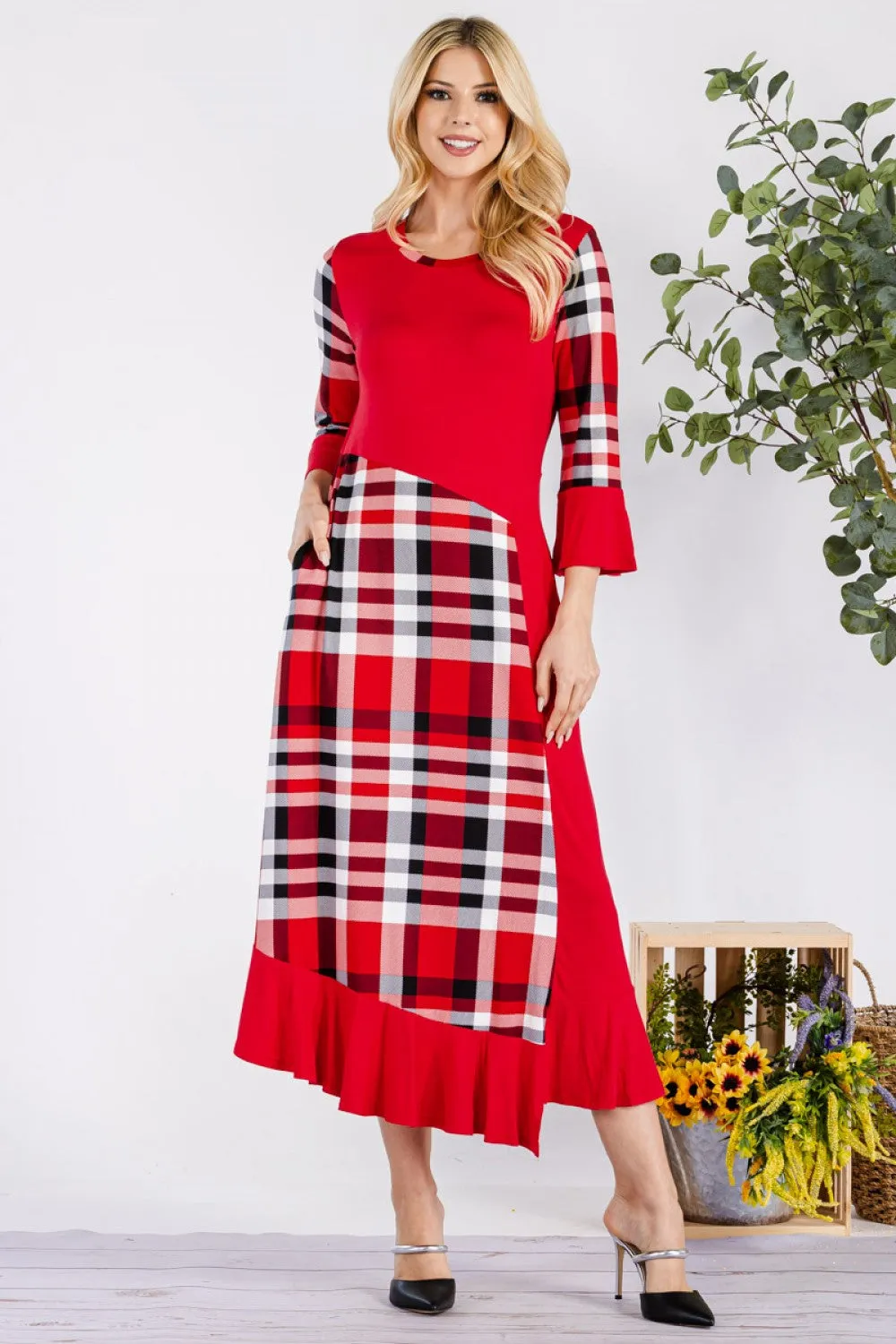 Kelly Midi Dress- Red Christmas Plaid