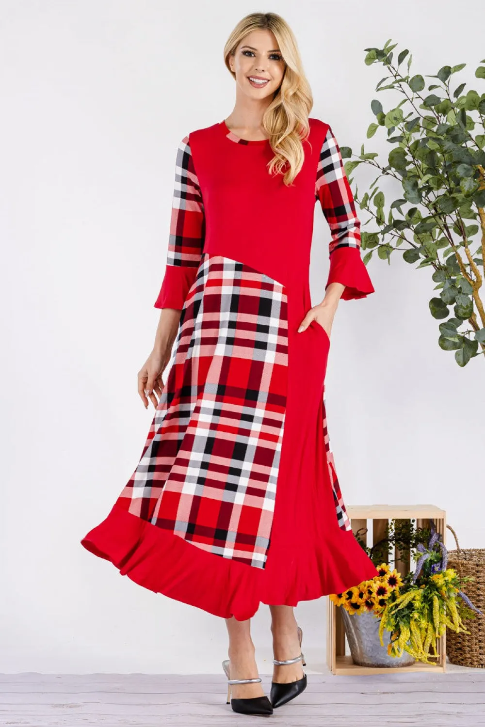 Kelly Midi Dress- Red Christmas Plaid