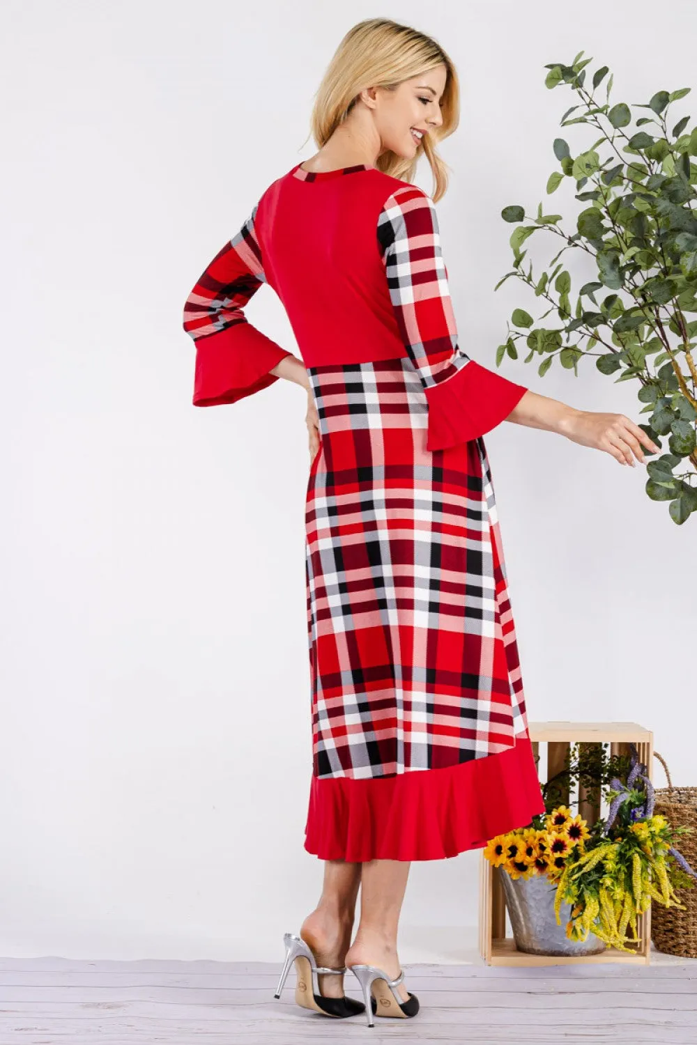 Kelly Midi Dress- Red Christmas Plaid