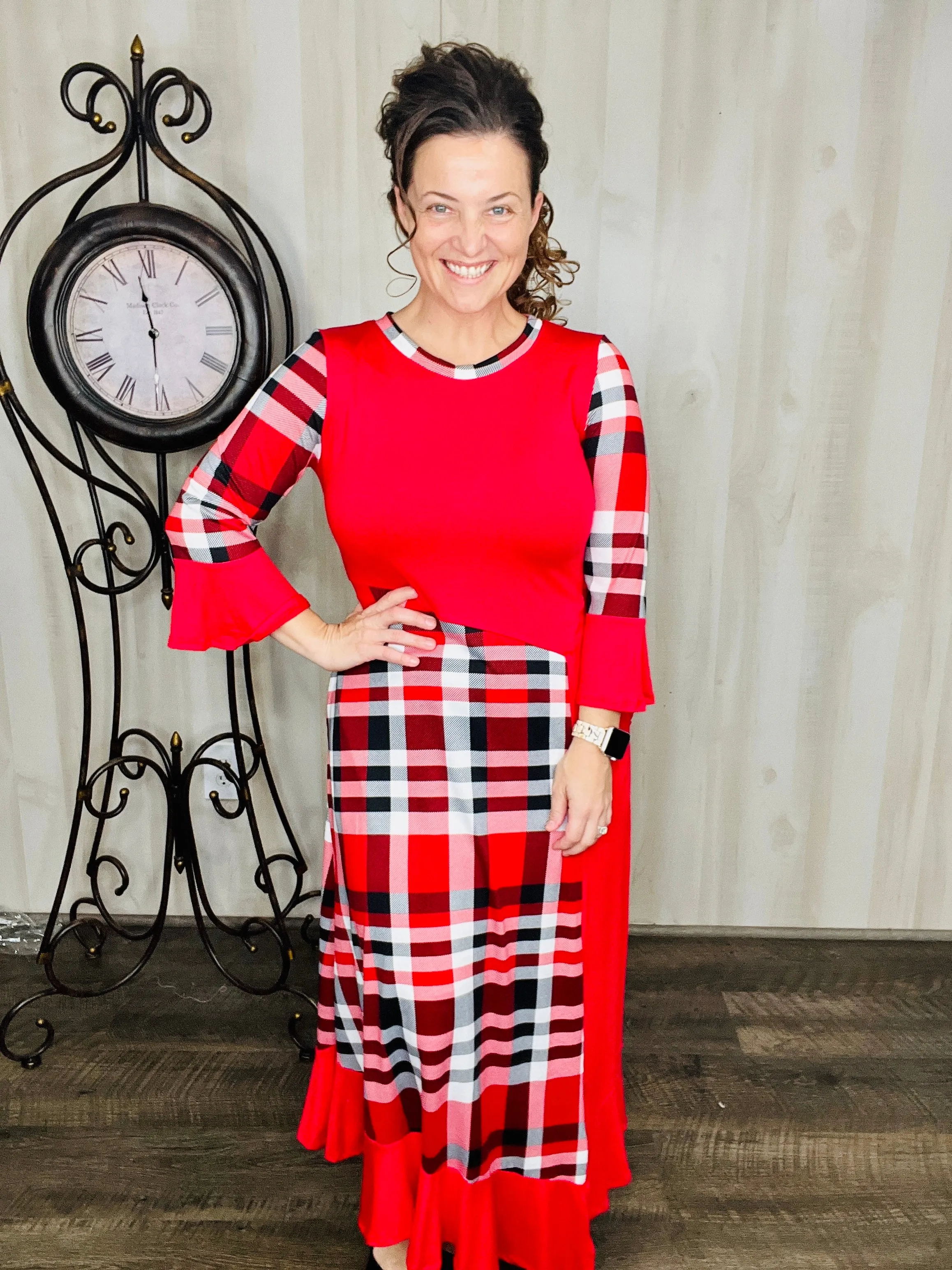 Kelly Midi Dress- Red Christmas Plaid