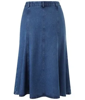 LADIES INDIGO CHAMBRAY PANELLED SKIRT - CC