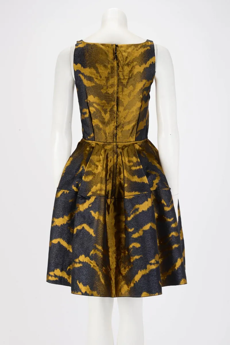 Lanvin Gold Jacquard Cocktail Dress FR 36