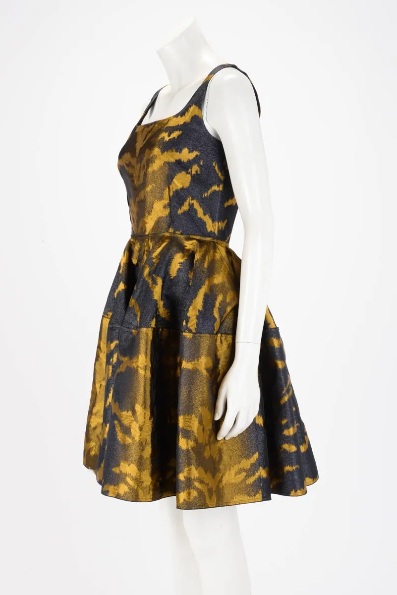 Lanvin Gold Jacquard Cocktail Dress FR 36