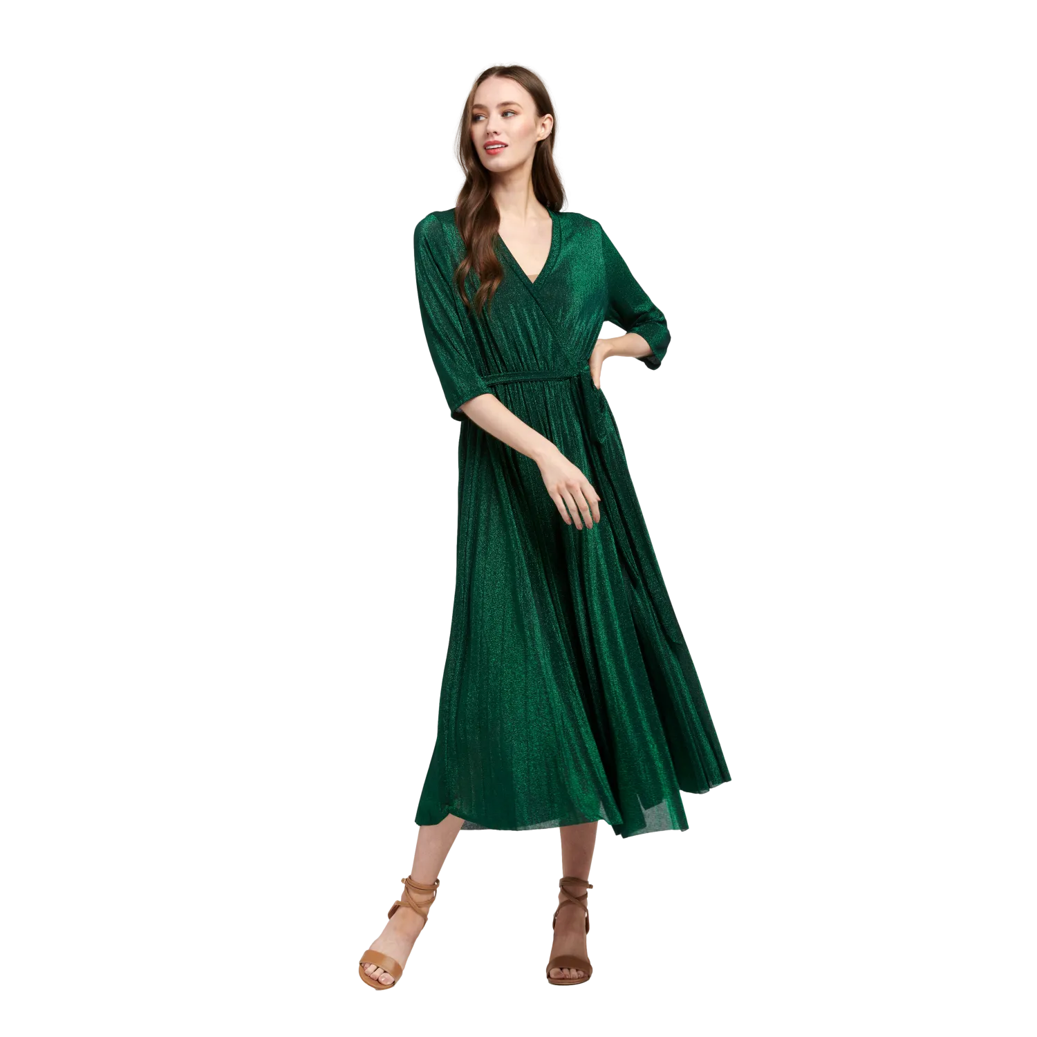 Lurex Crossover Dress Emerald