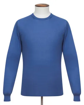 Marine Blue Cotton Ribbed Crewneck Sweater