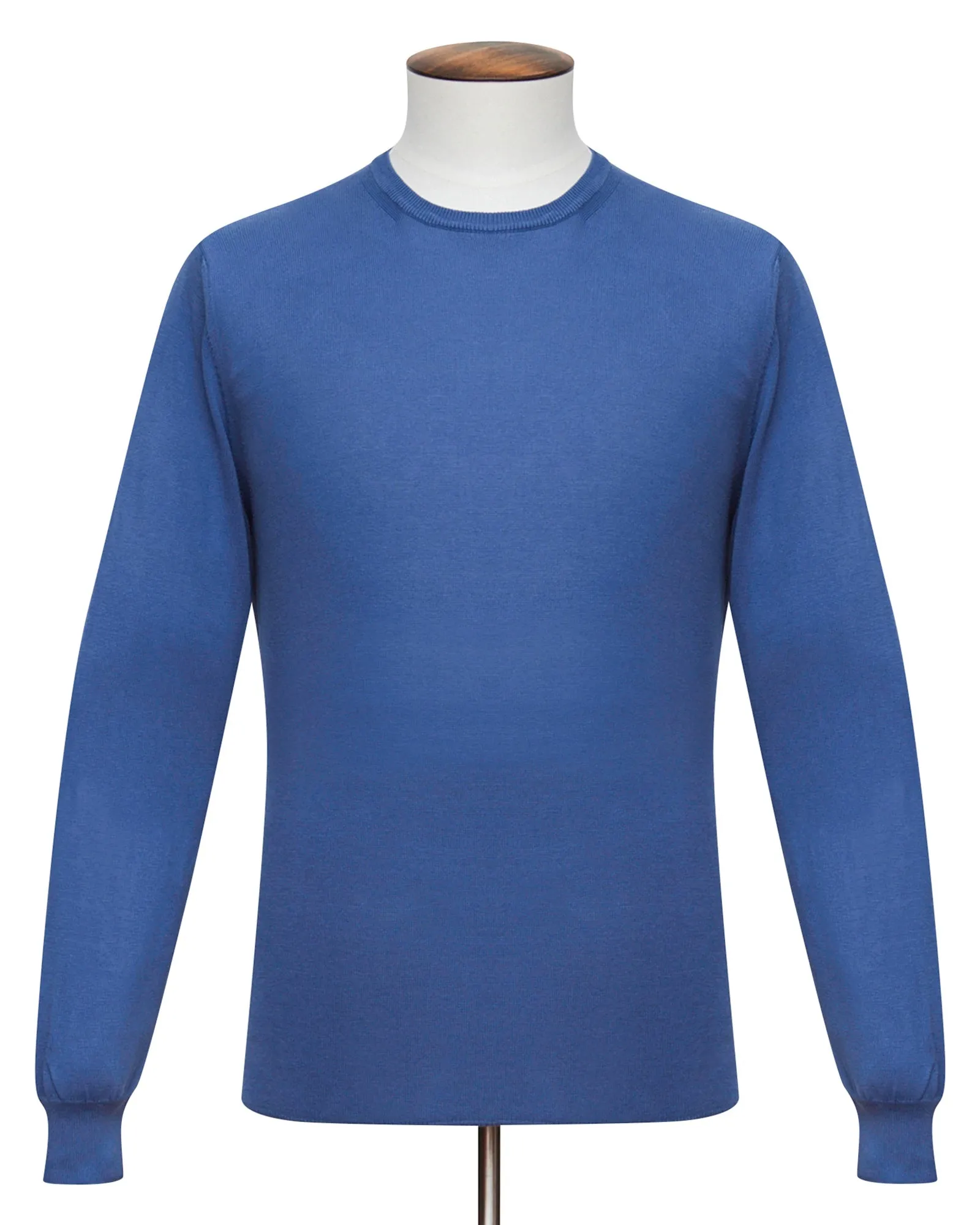 Marine Blue Cotton Ribbed Crewneck Sweater