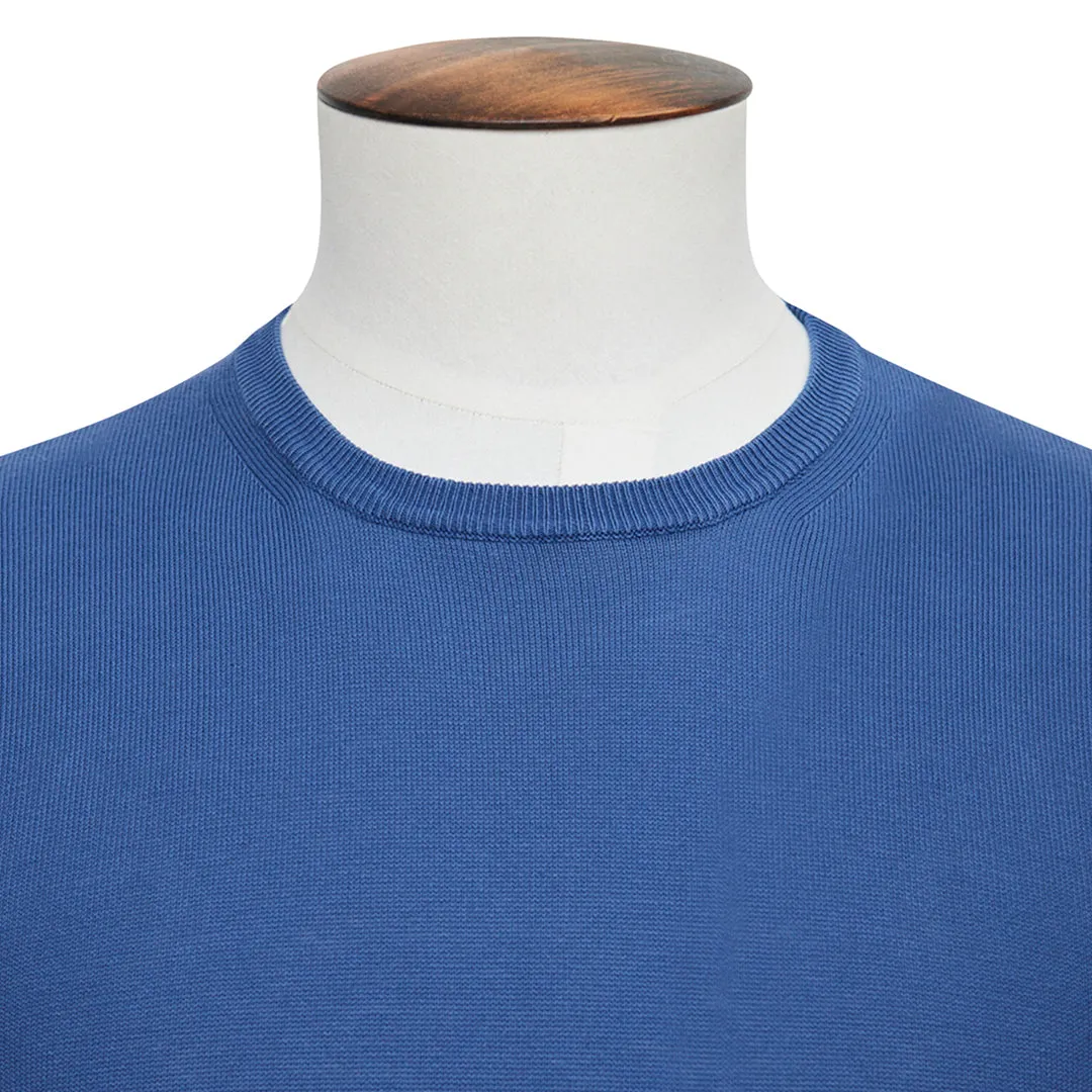 Marine Blue Cotton Ribbed Crewneck Sweater