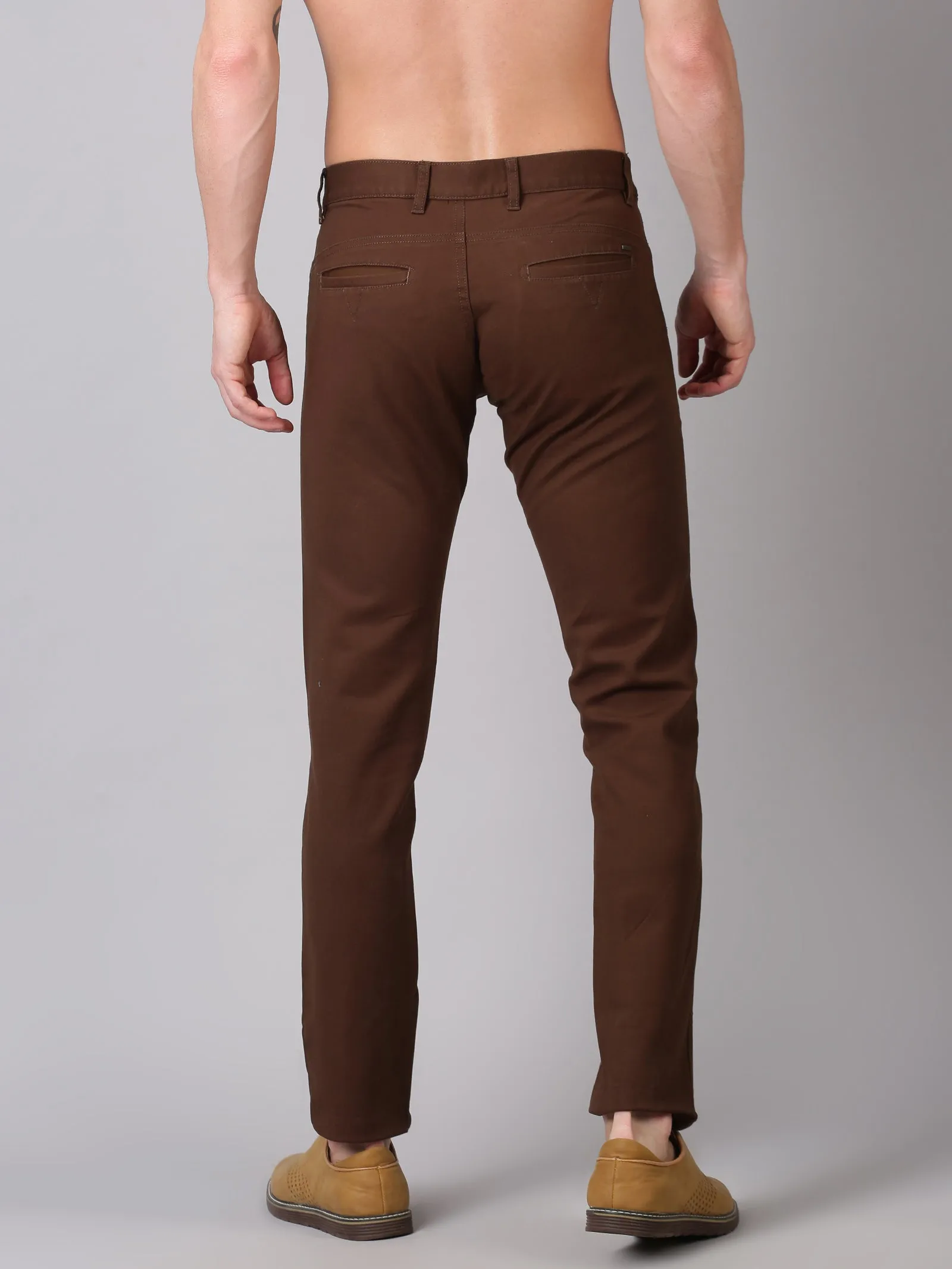 MEN MOCHA BROWN SOLID SLIM FIT TROUSER