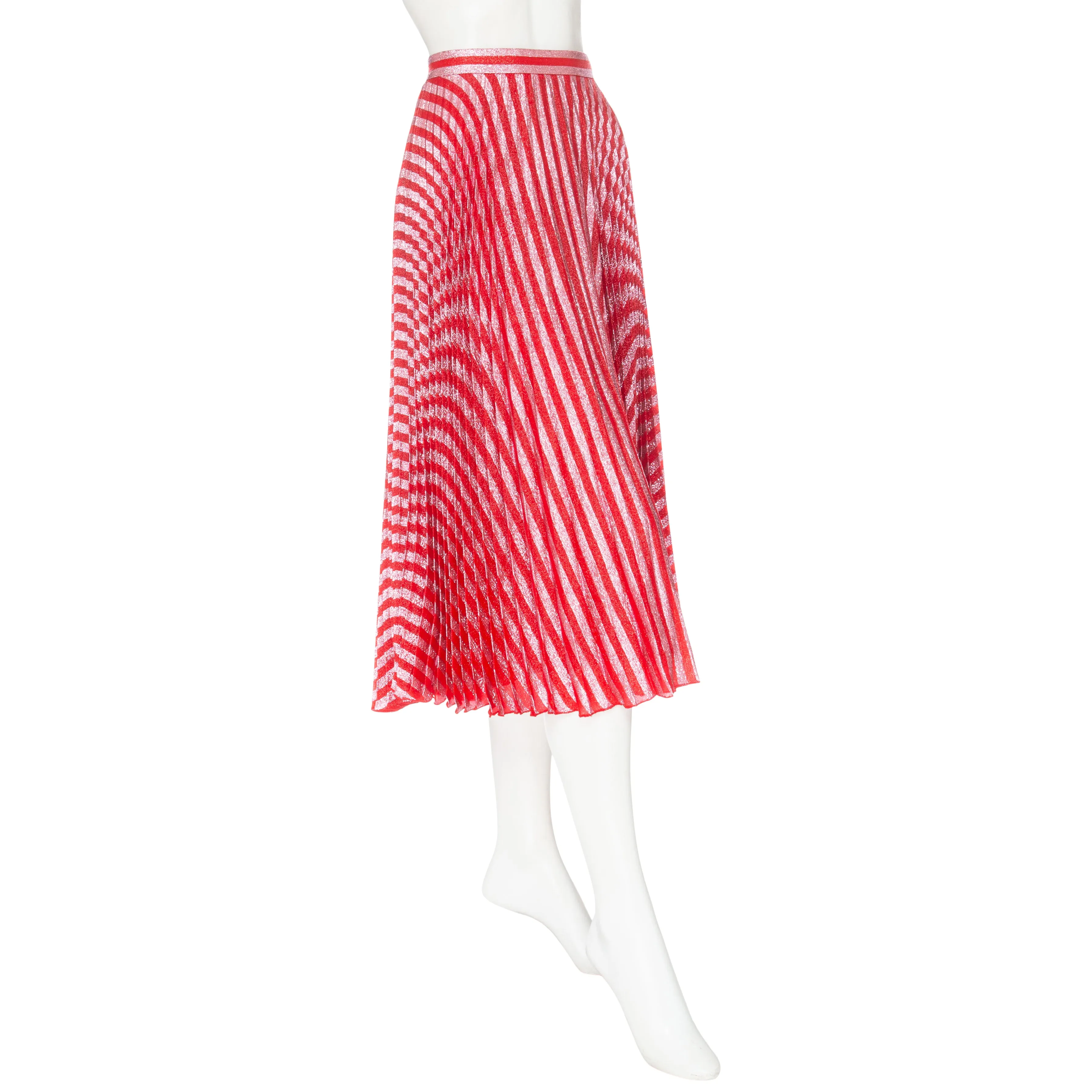 Metallic Pink and Red Striped Pleated Skirt