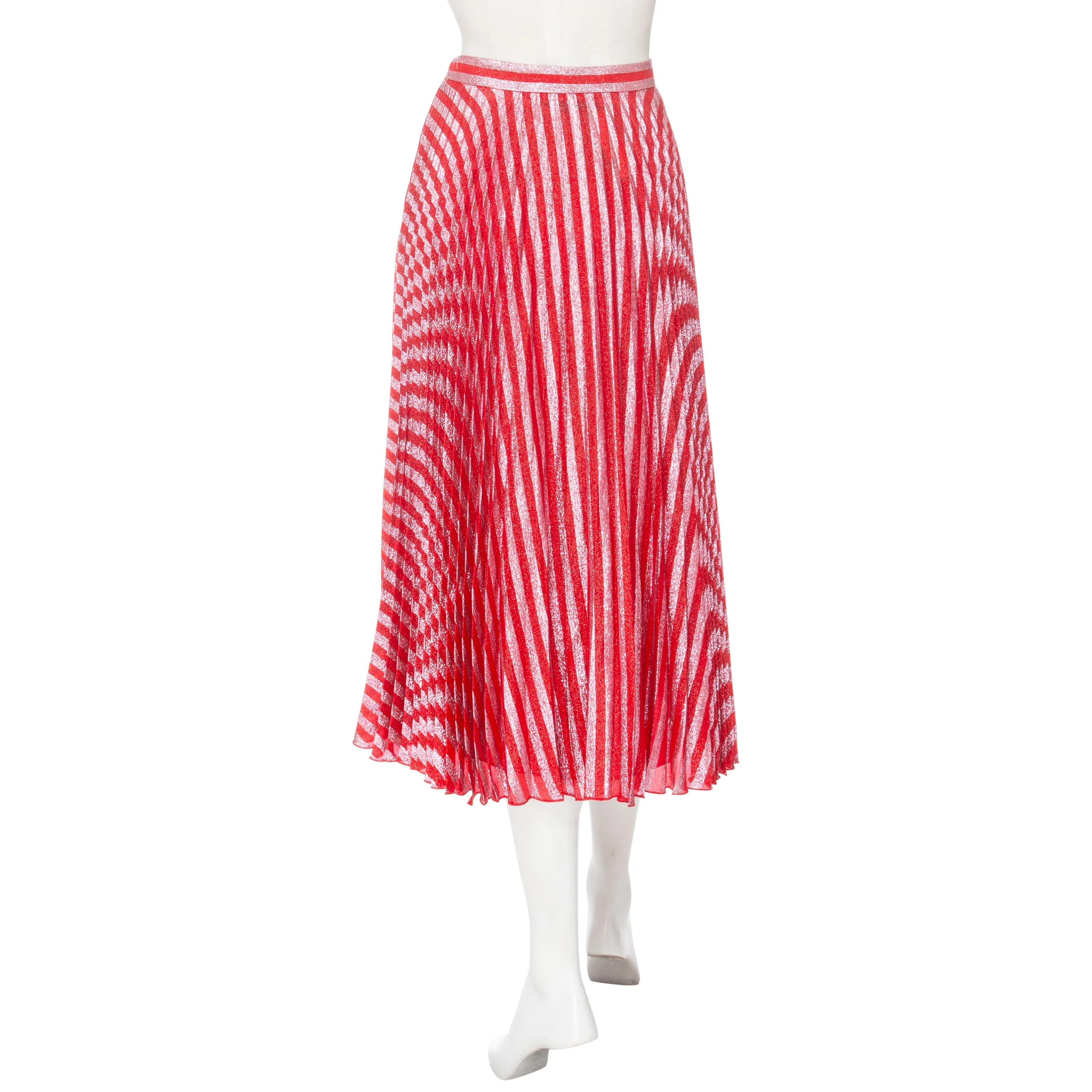 Metallic Pink and Red Striped Pleated Skirt