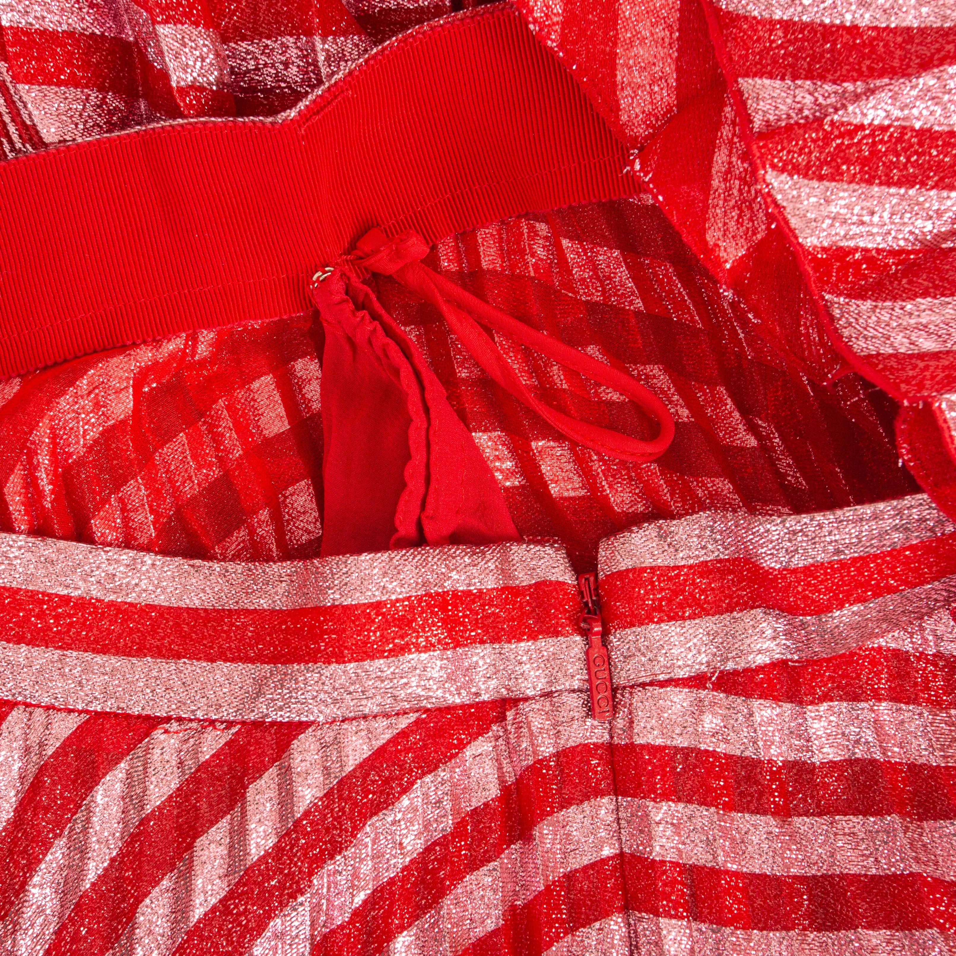 Metallic Pink and Red Striped Pleated Skirt